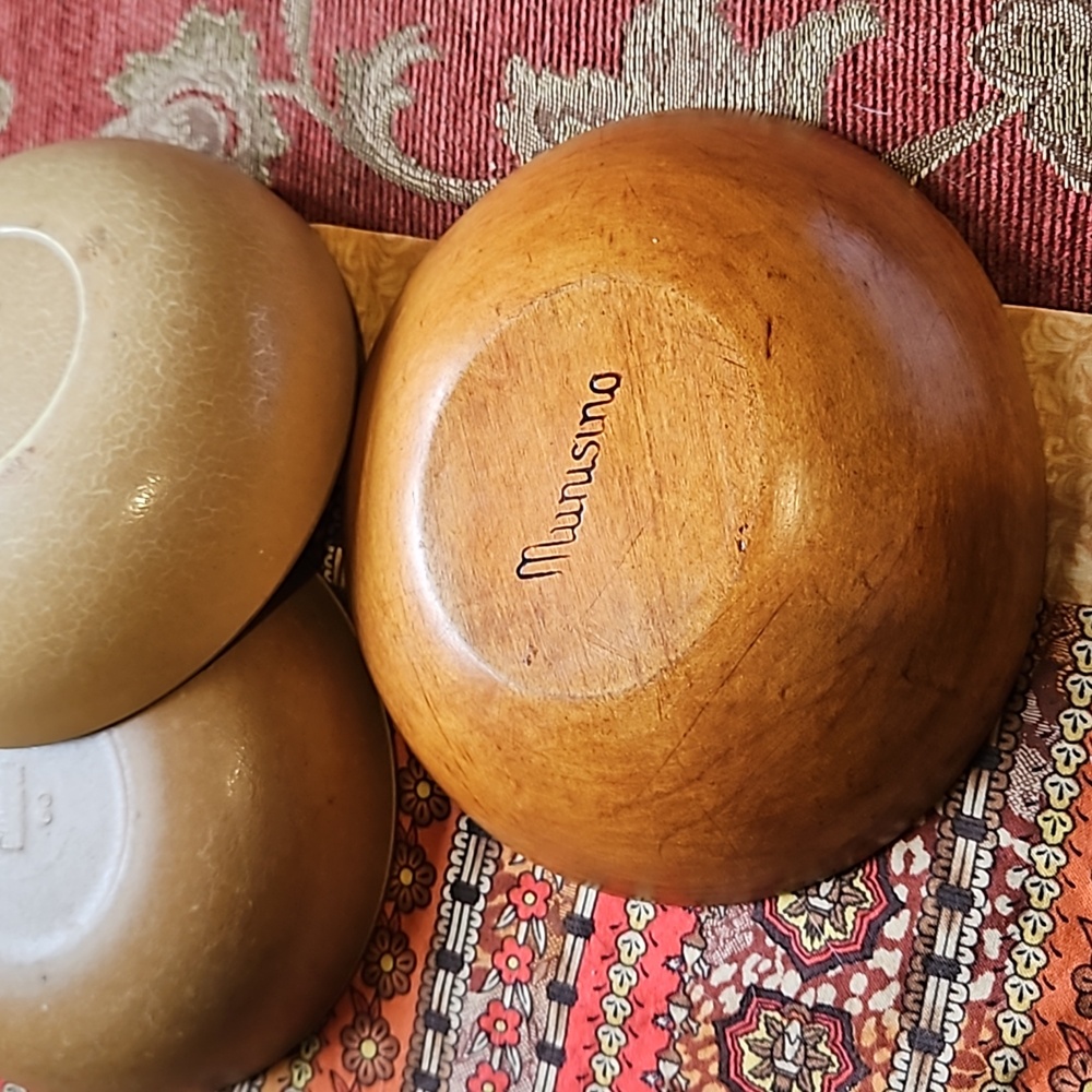 CLEARANCE COPY 3 Handturned Wood Dough bowls & 2 mid-century Munising plus